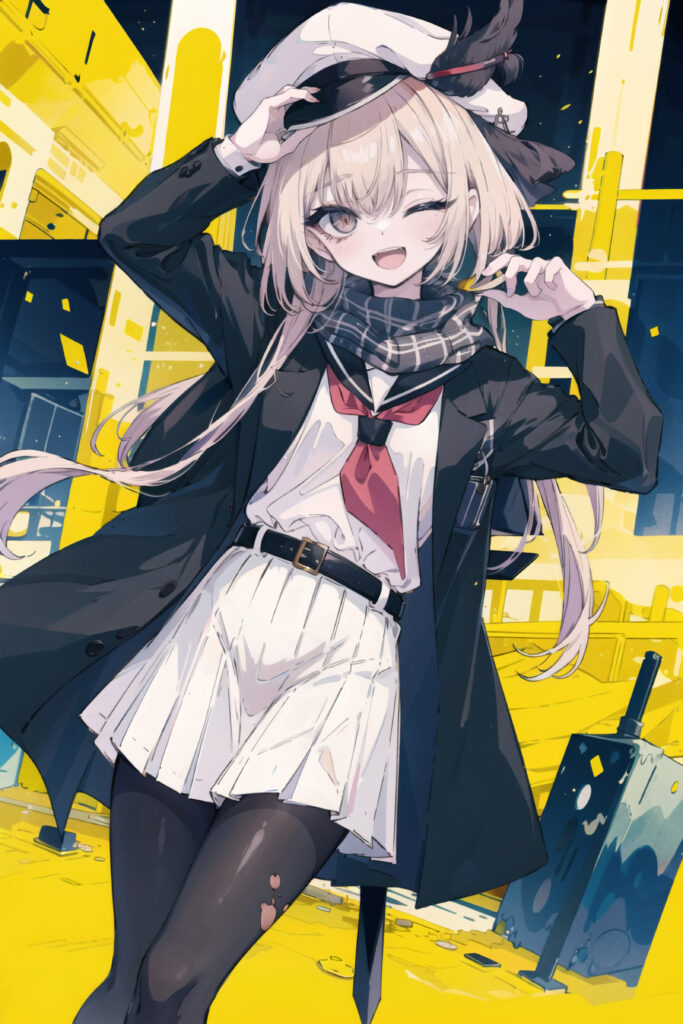 Cheerful Anime Girl Wallpaper: Stylish Hat & Colorful Background