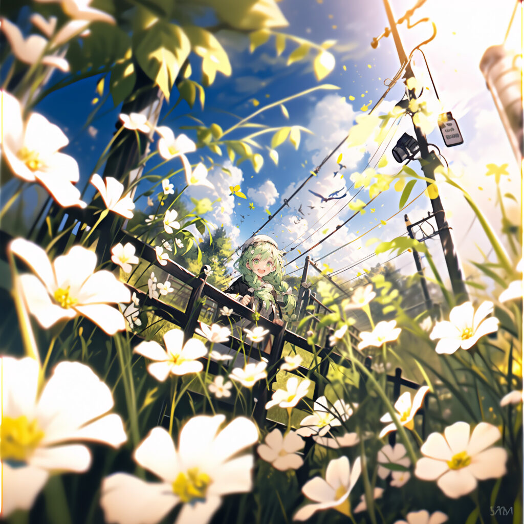 Cheerful Anime Girl in Sunlit Field - 4096x4096 Wallpaper