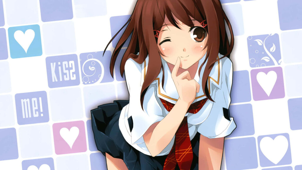Cheerful Anime Girl Wallpaper: Winking in a Colorful Evening