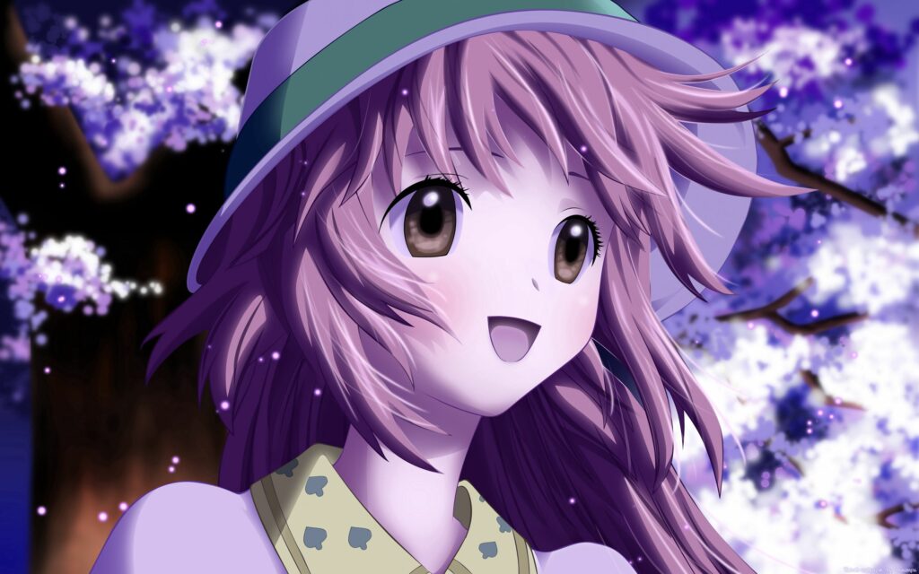 Cheerful Anime Girl Wallpaper: Vibrant Spring Evening Background