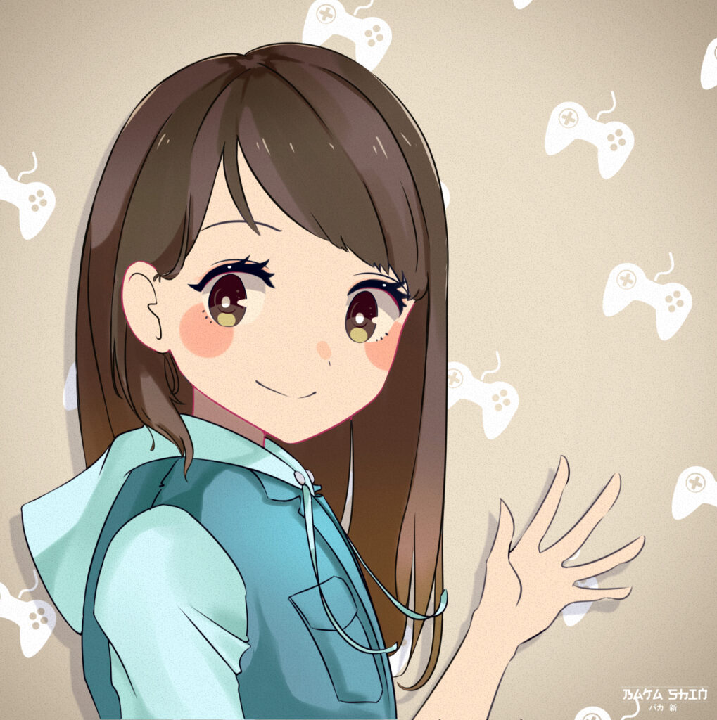 Cheerful Anime Girl Wallpaper with Gaming Controller Icons