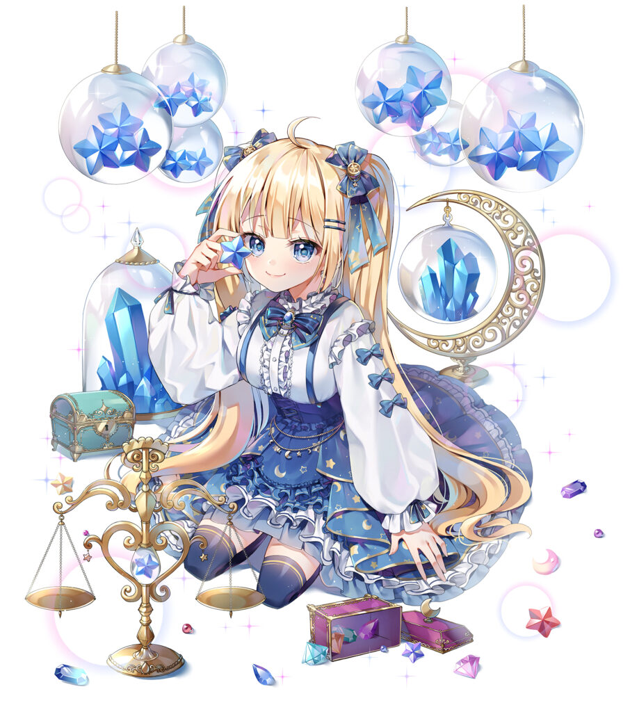 Cheerful Anime Girl Wallpaper: Sparkling Stars & Magical Blues