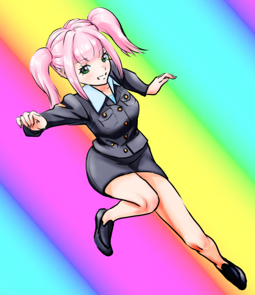 Cheerful Anime Girl Wallpaper with Colorful Rainbow Background 3000x3464