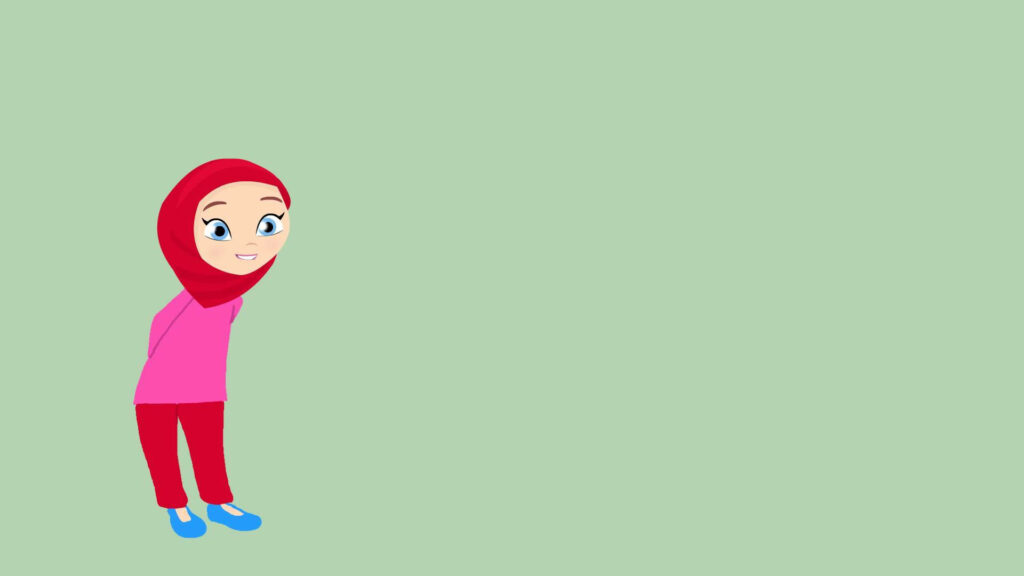 Cheerful Anime Girl in Red Hijab - Minimalist Wallpaper Background