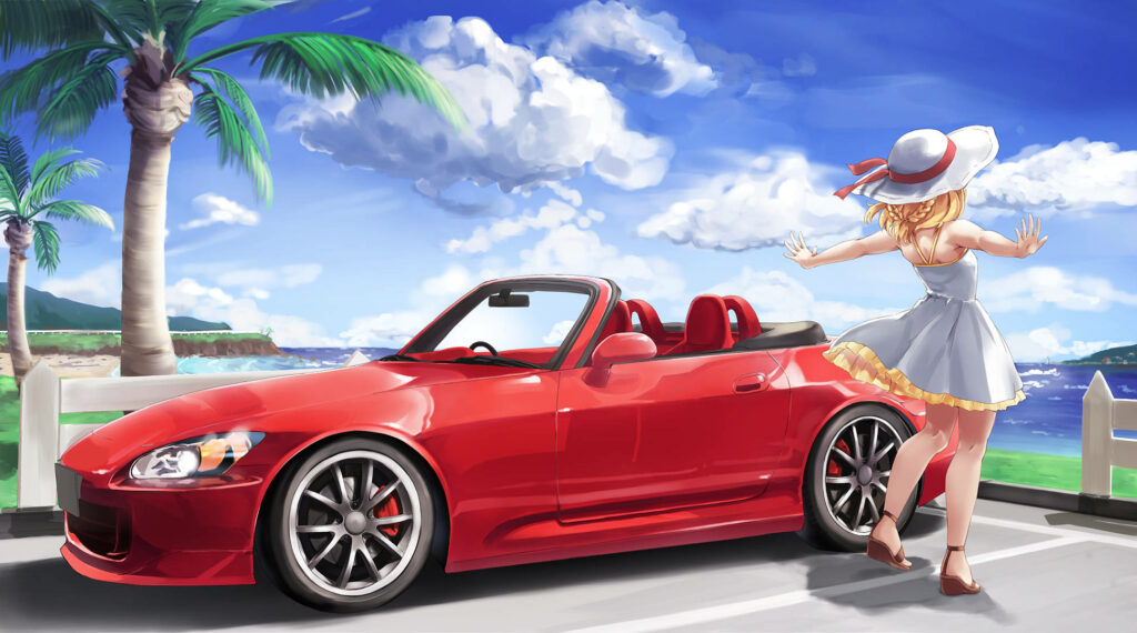Cheerful Girl in Summer Dress - Vibrant Anime Wallpaper Background