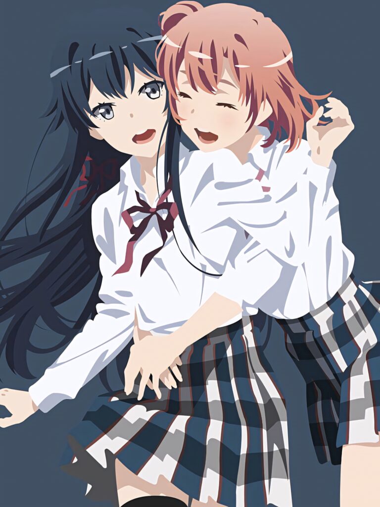 Cheerful Anime Girls Wallpaper - Minimalist School Theme Background