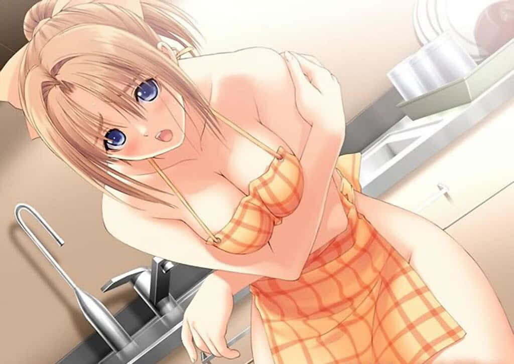 Vibrant Anime Kitchen Wallpaper with Cheerful Character & Warm Tones