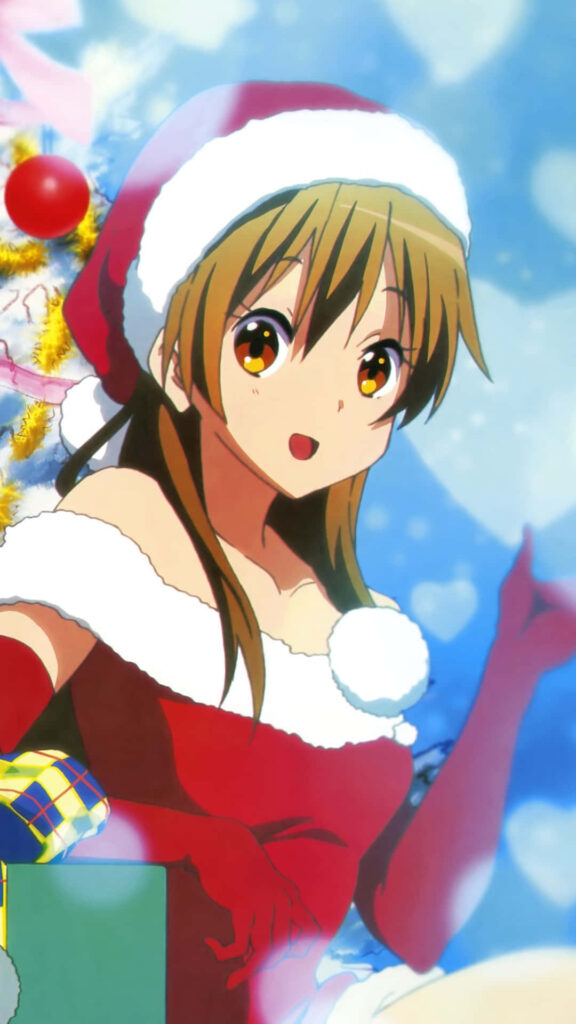 Festive Anime Santa Character in Snowy Christmas Scene Wallpaper