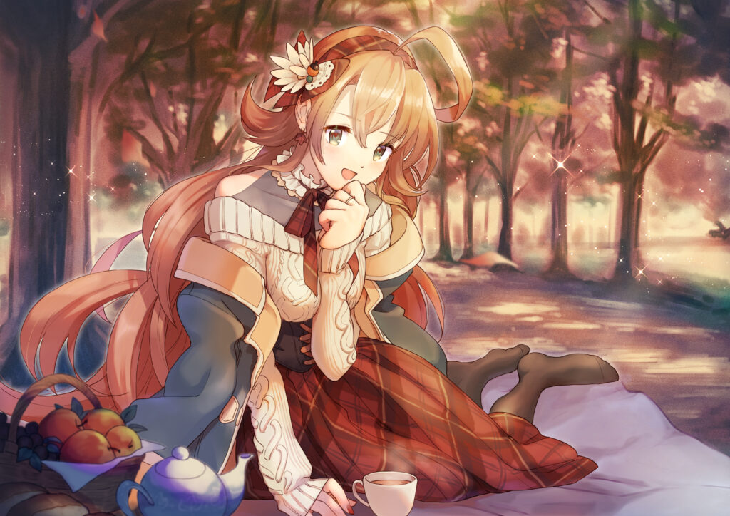 Cheerful Girl's Autumn Picnic Wallpaper - Cozy Anime Scene