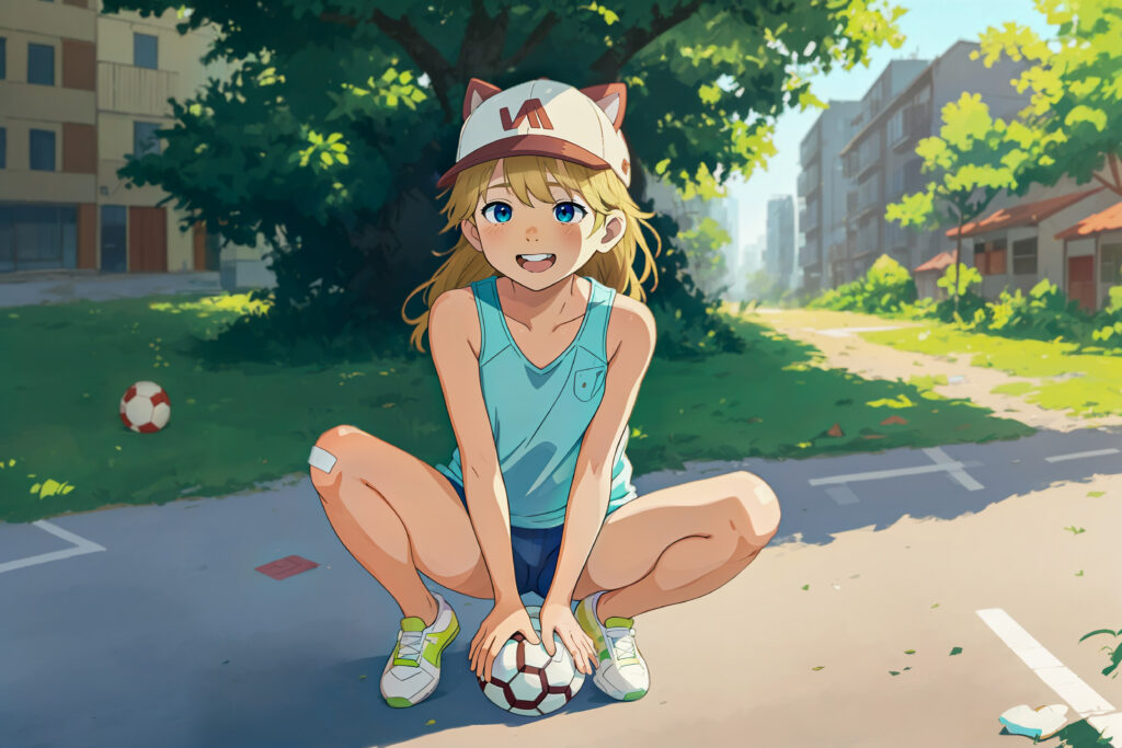 Cheerful Anime Girl with Cat Ears and Soccer Ball Wallpaper