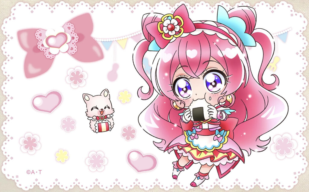 Cheerful Anime Wallpaper: Precious Enjoying Onigiri with Cute Cat