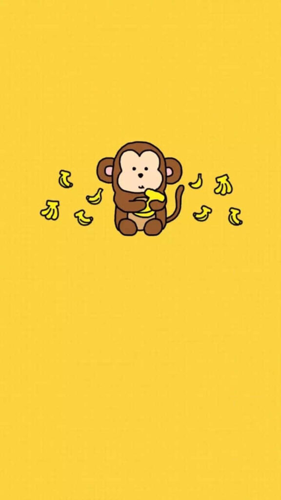 Cheerful Baby Monkey Wallpaper with Vibrant Yellow & Bananas