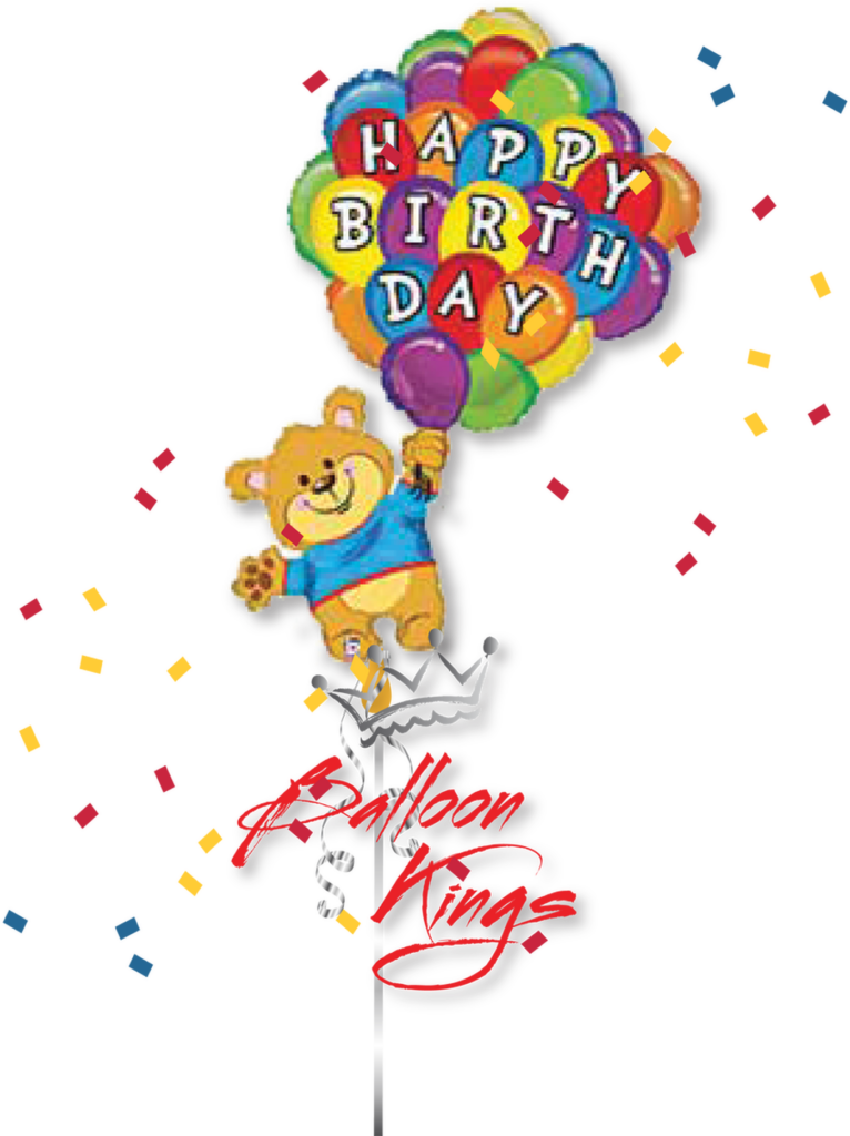 Cheerful Bear Birthday Wallpaper with Colorful Balloons & Confetti