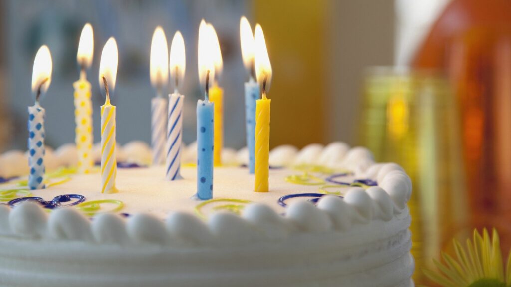 Festive Birthday Cake Wallpaper: Colorful Candles & Cheerful Ambiance