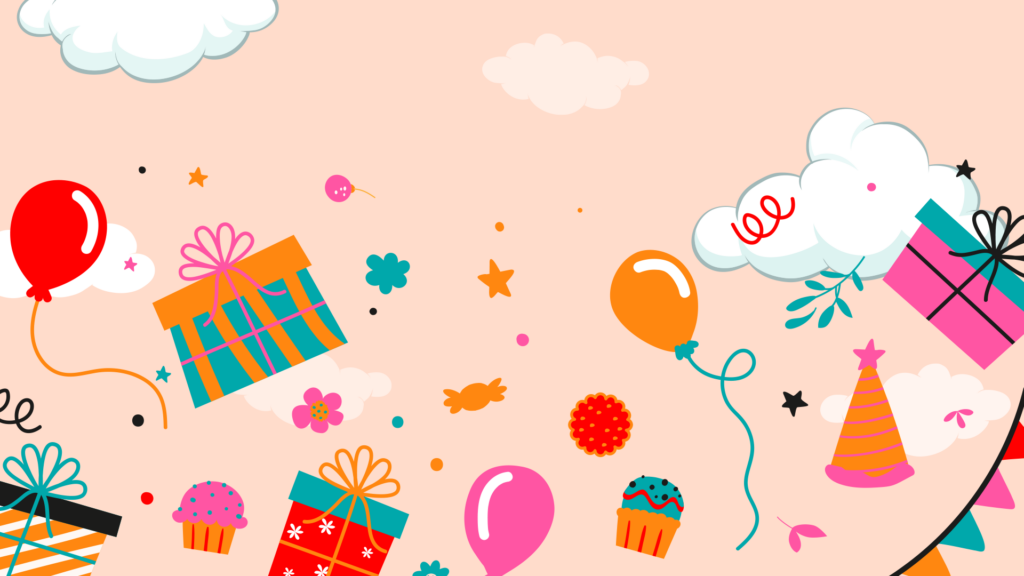Vibrant Birthday Wallpaper: Balloons, Gifts & Cupcakes on Peach