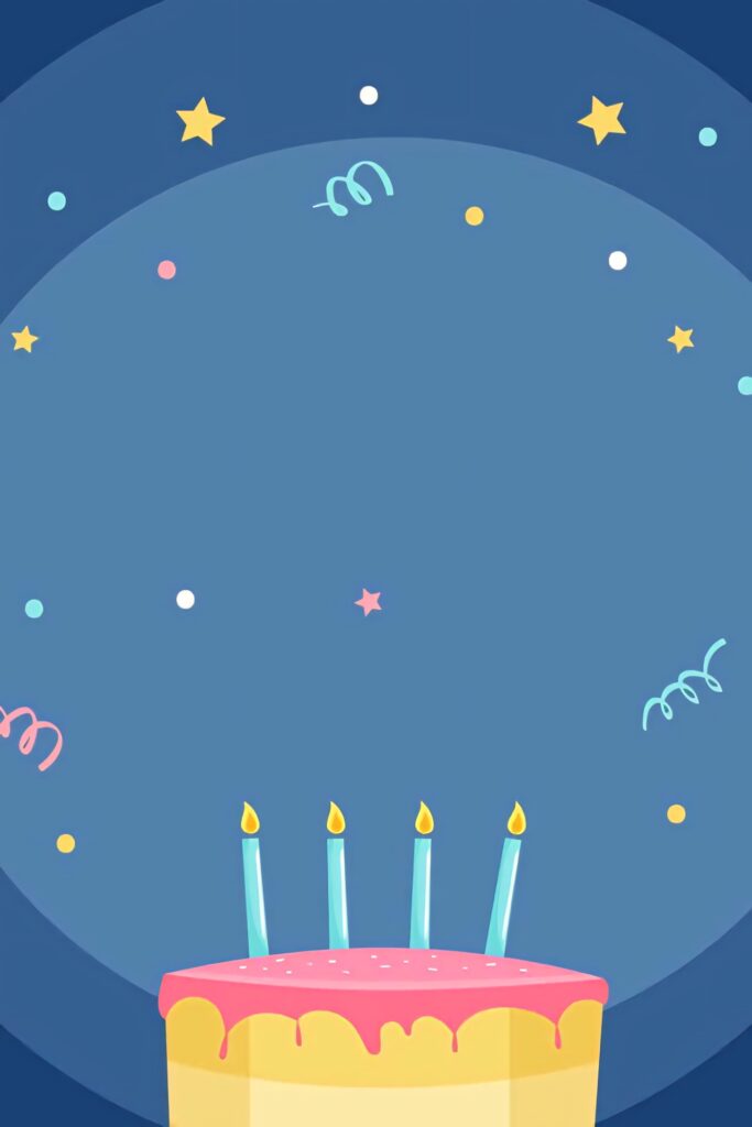 Cheerful Birthday Wallpaper: Pink Cake & Whimsical Deep Blue Background