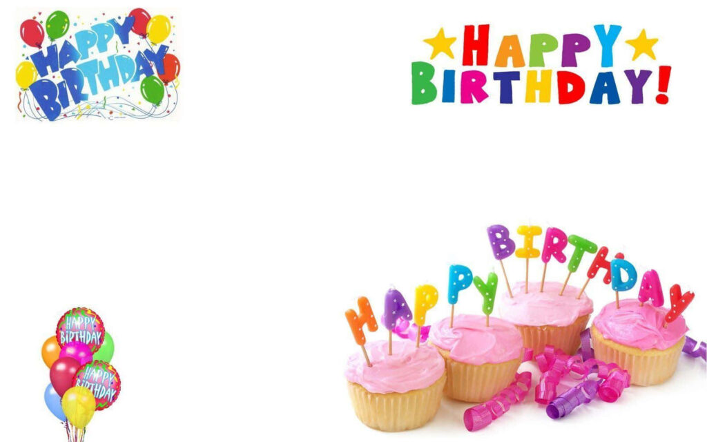 Cheerful Birthday Wallpaper: Colorful Balloons & Festive Cupcakes