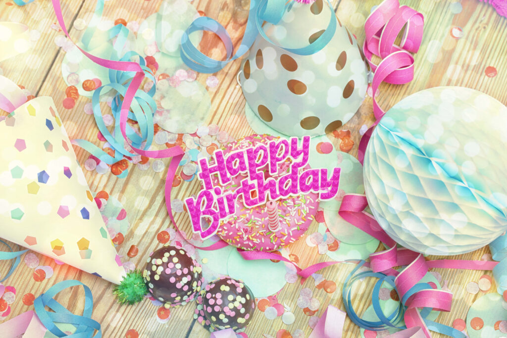 Cheerful Birthday Wallpaper with Colorful Party Scene & Confetti