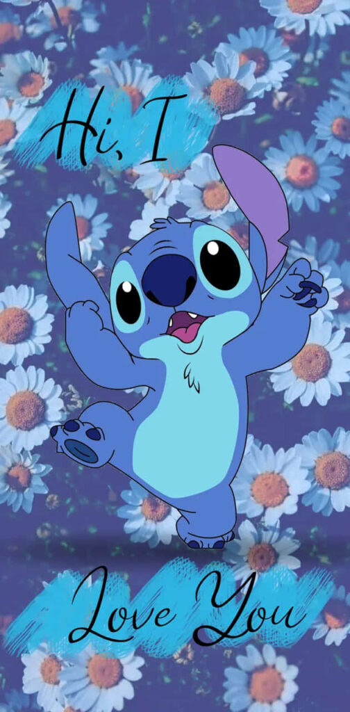 Cheerful Blue Character Wallpaper with Floral Patterns & Love Message