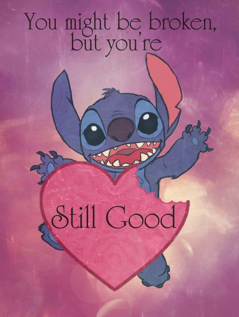 Cheerful Blue Character with Pink Heart in Dreamy Purple Background Wallpaper