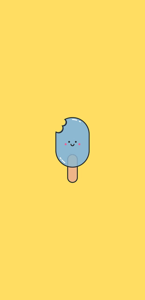 Cheerful blue popsicle with bite smiling on yellow background playful ice cream wallpaper