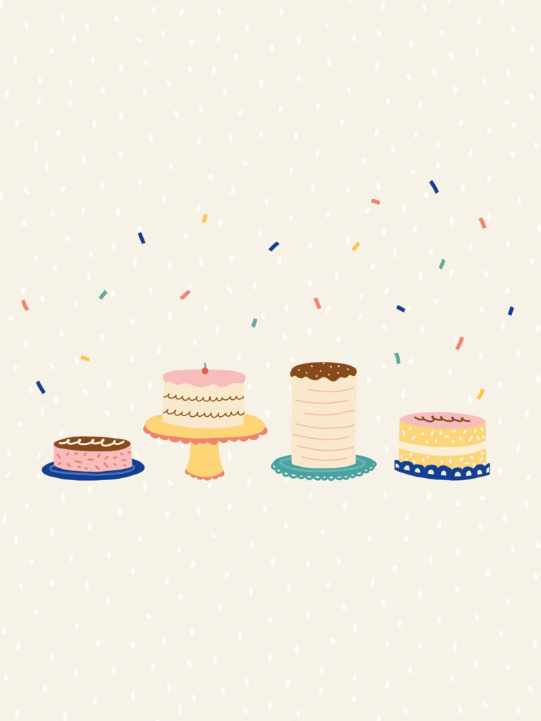 Colorful Cake Wallpaper: Playful Design with Confetti & Dots