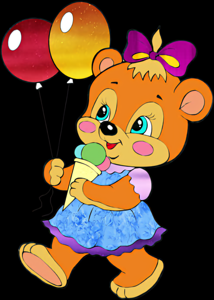 Cheerful Cartoon Bear Wallpaper with Balloons & Ice Cream Delight
