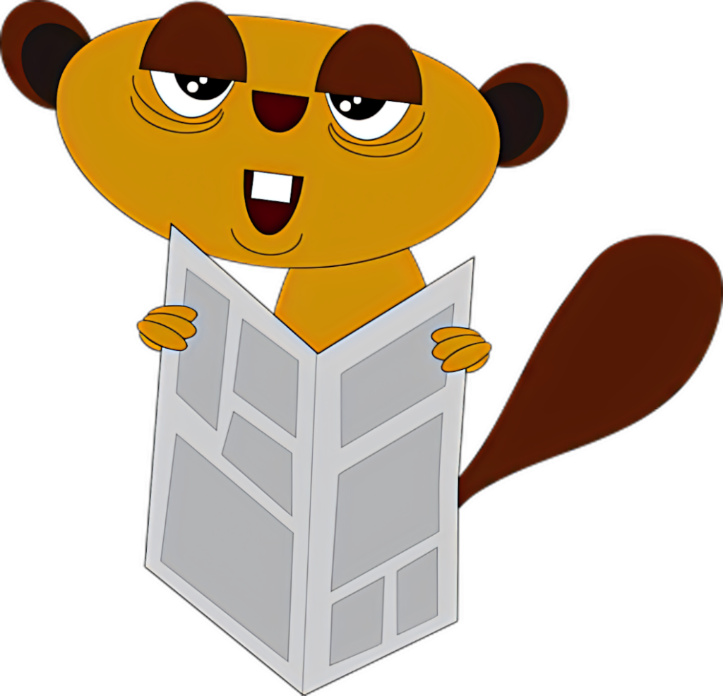 Whimsical Cartoon Beaver Reading Newspaper - Fun Wallpaper Background