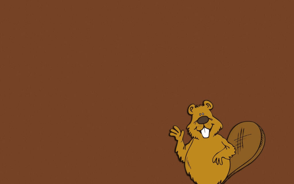 Cheerful cartoon beaver waving on simple brown background friendly fun wallpaper design