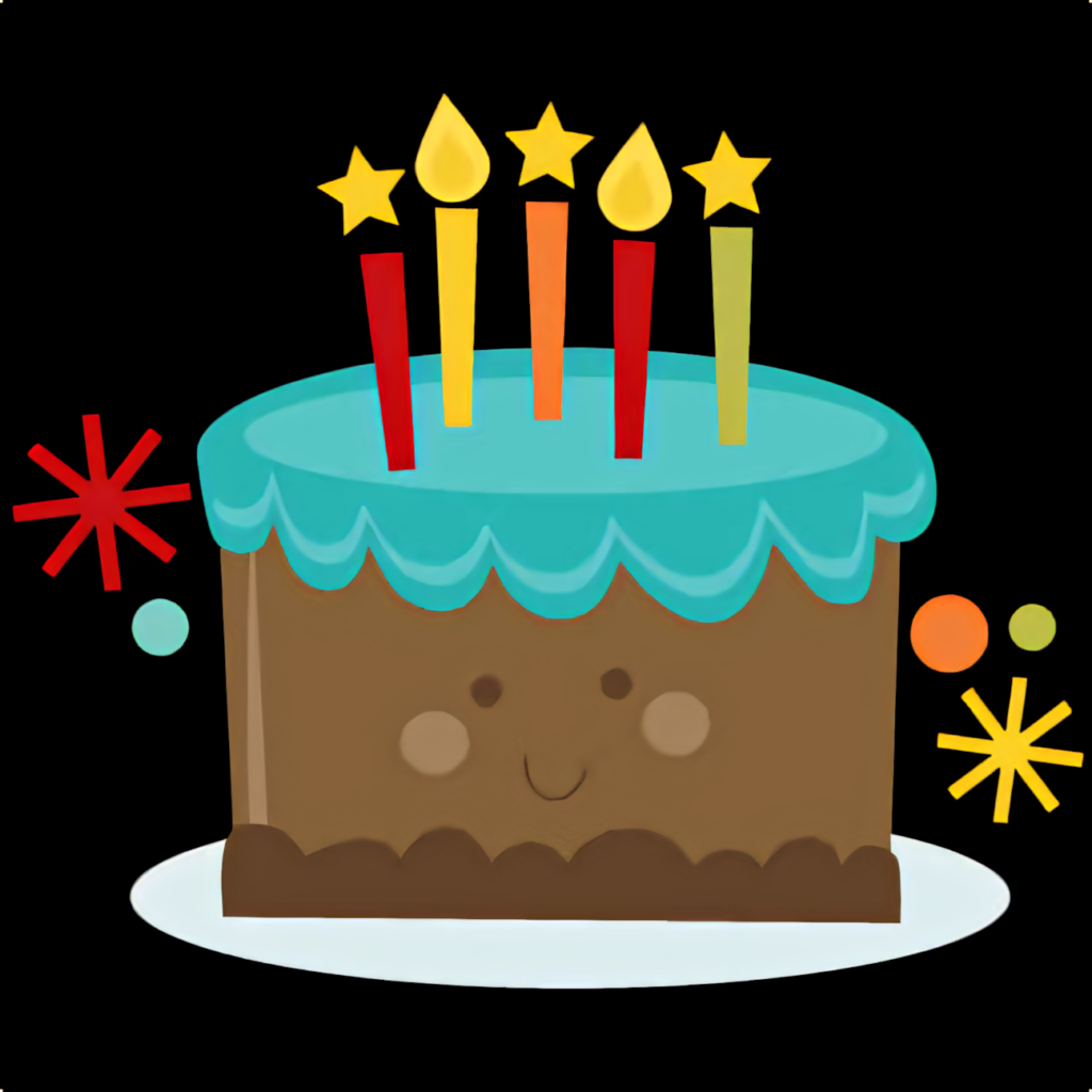 Cheerful Cartoon Birthday Cake Wallpaper on Black Background