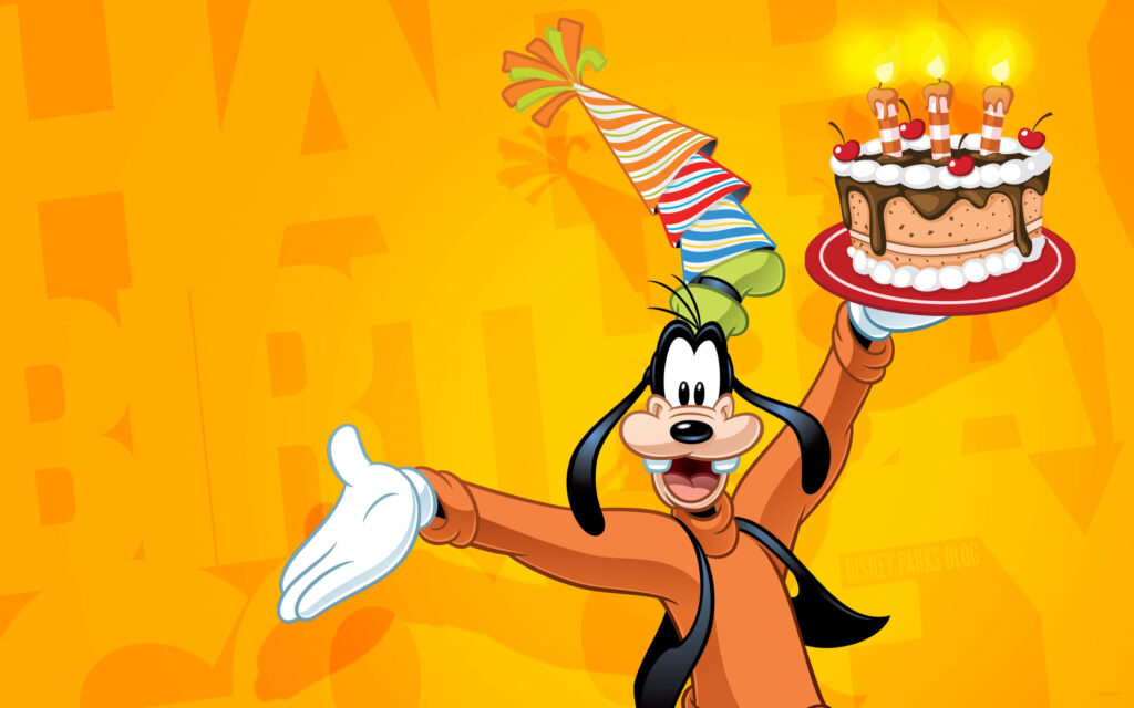 Cheerful Cartoon Birthday Wallpaper with Party Hat & Cake Background