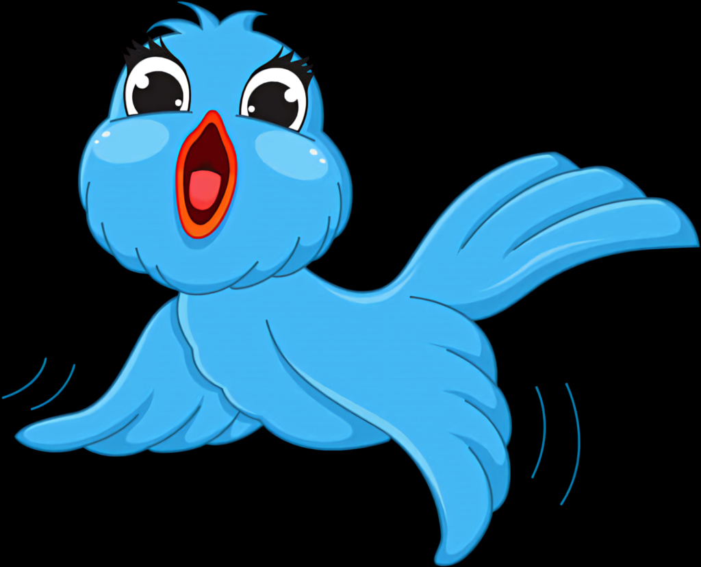 Vibrant Cartoon Blue Bird Singing Wallpaper - Cheerful PNG Background