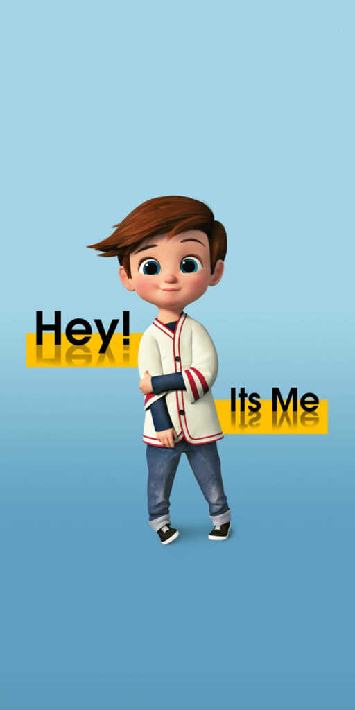 Cheerful Cartoon Boy Wallpaper with 'Hey! It's Me' Text