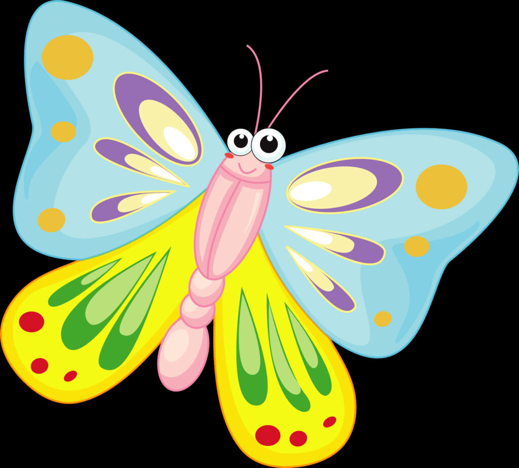 Cheerful Cartoon Butterfly Wallpaper: Colorful Blue, Yellow & Green Design