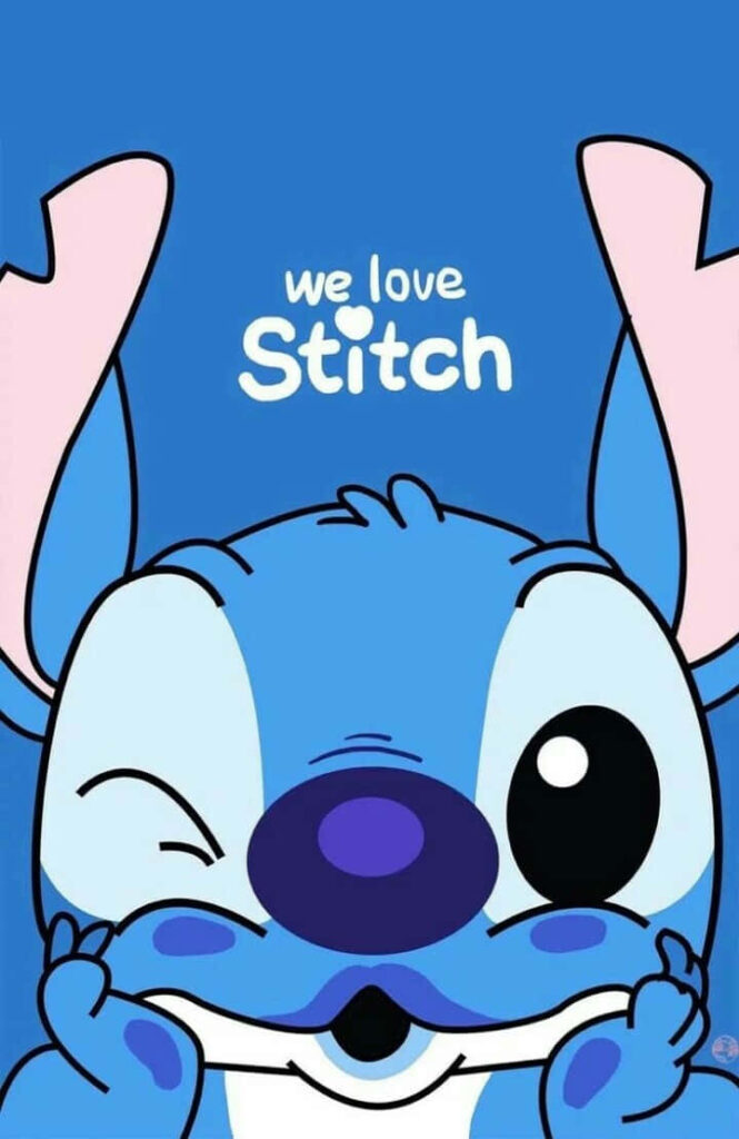 Cheerful Cartoon Wallpaper: Winking Stitch on Vibrant Blue Background