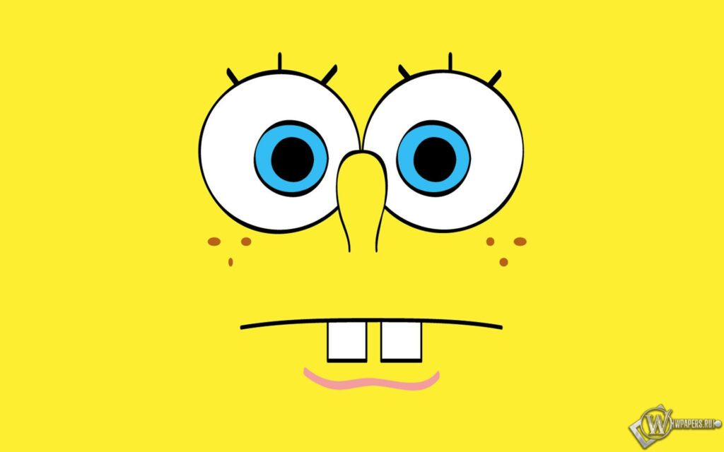 Cheerful Cartoon Character Close-Up on Vibrant Yellow Background Wallpaper