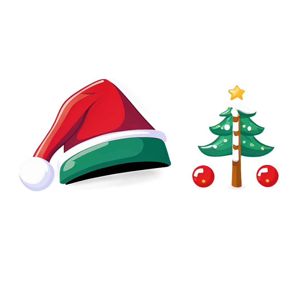 Cheerful Christmas Wallpaper: Cartoon Hat & Tree with Glow