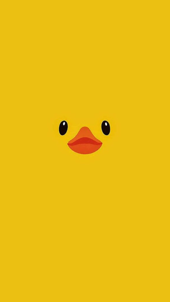 Cheerful Duckling Face Minimalist Wallpaper on Bright Yellow Background