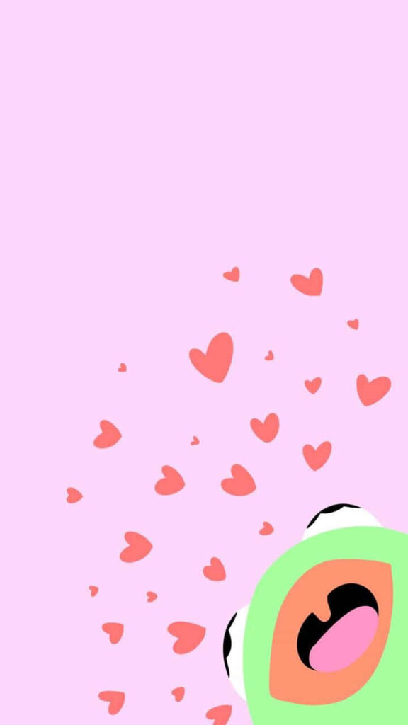 Cheerful Cartoon Frog Wallpaper with Hearts on Pink Background
