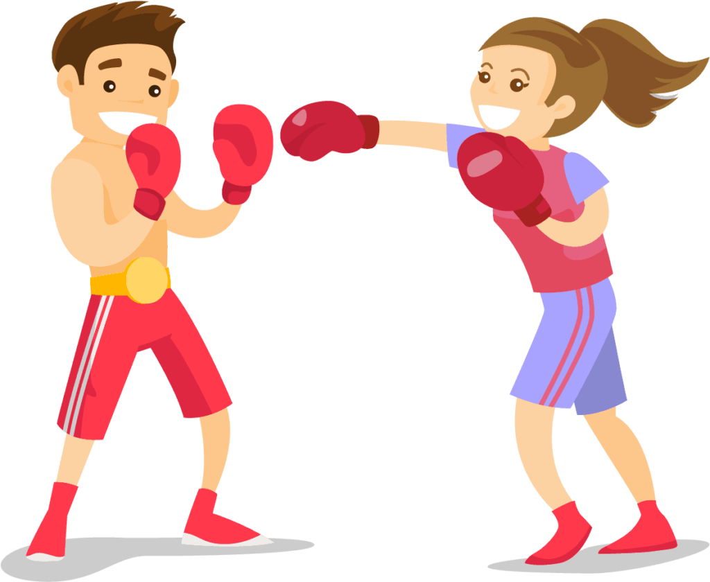 Cheerful Kickboxing Cartoon: Energetic Characters Training Wallpaper