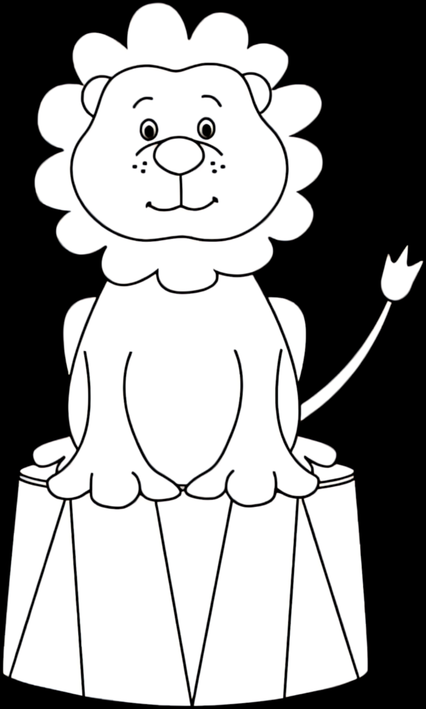 Playful Cartoon Lion on Circus Pedestal – Kids Room Wallpaper
