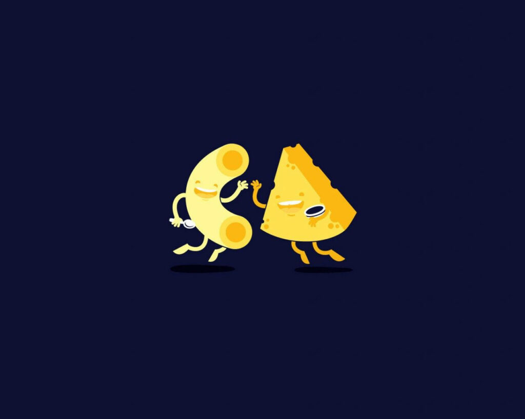 Cheerful Macaroni & Cheese Cartoon Wallpaper on Dark Background