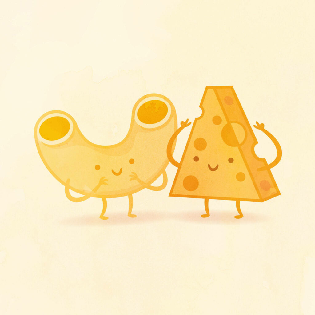 Whimsical Macaroni & Cheese Cartoon Wallpaper for Playful Designs