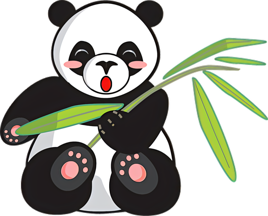 Cheerful Cartoon Panda Enjoying Bamboo – Transparent Wallpaper