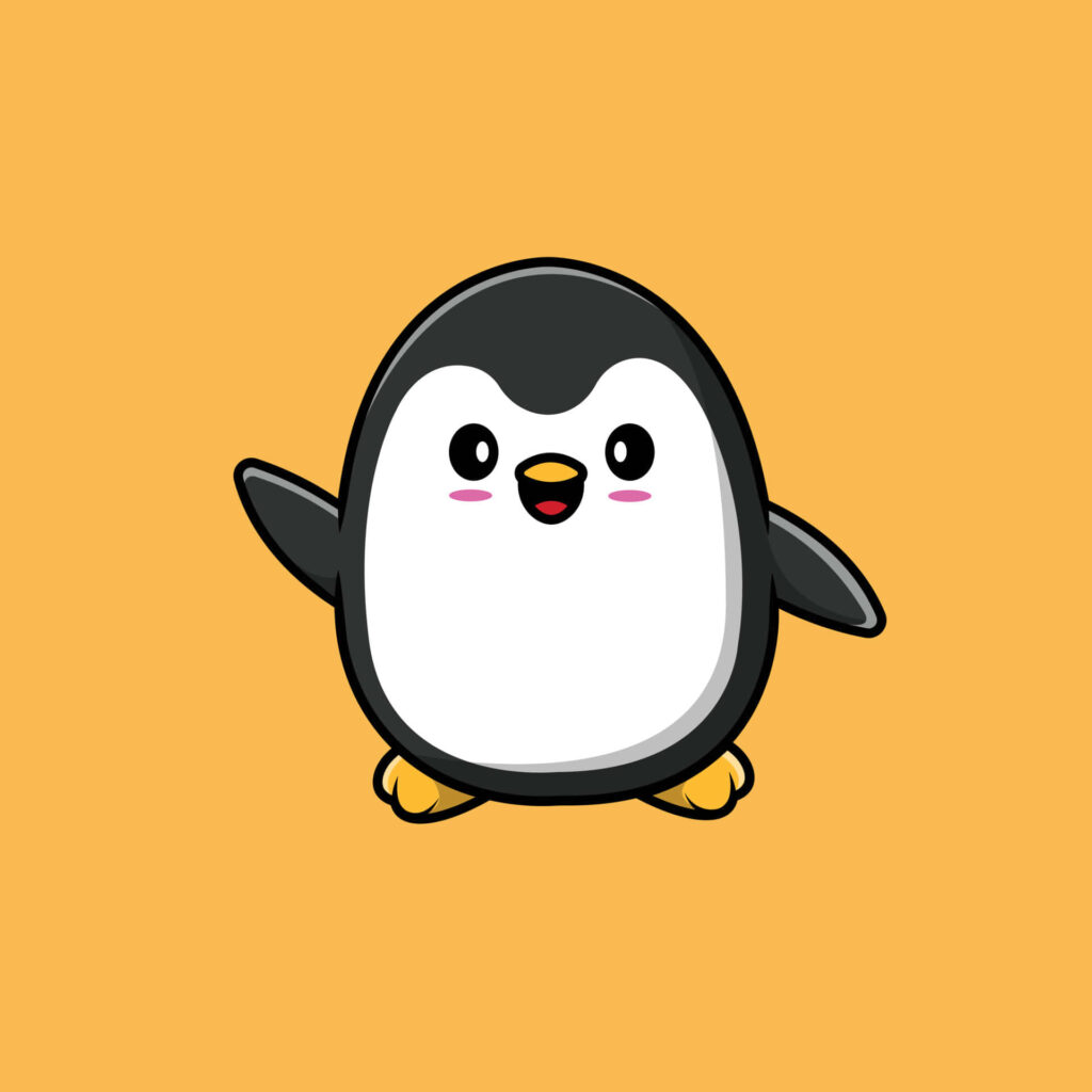 Cheerful Cartoon Penguin Wallpaper on Warm Orange Background