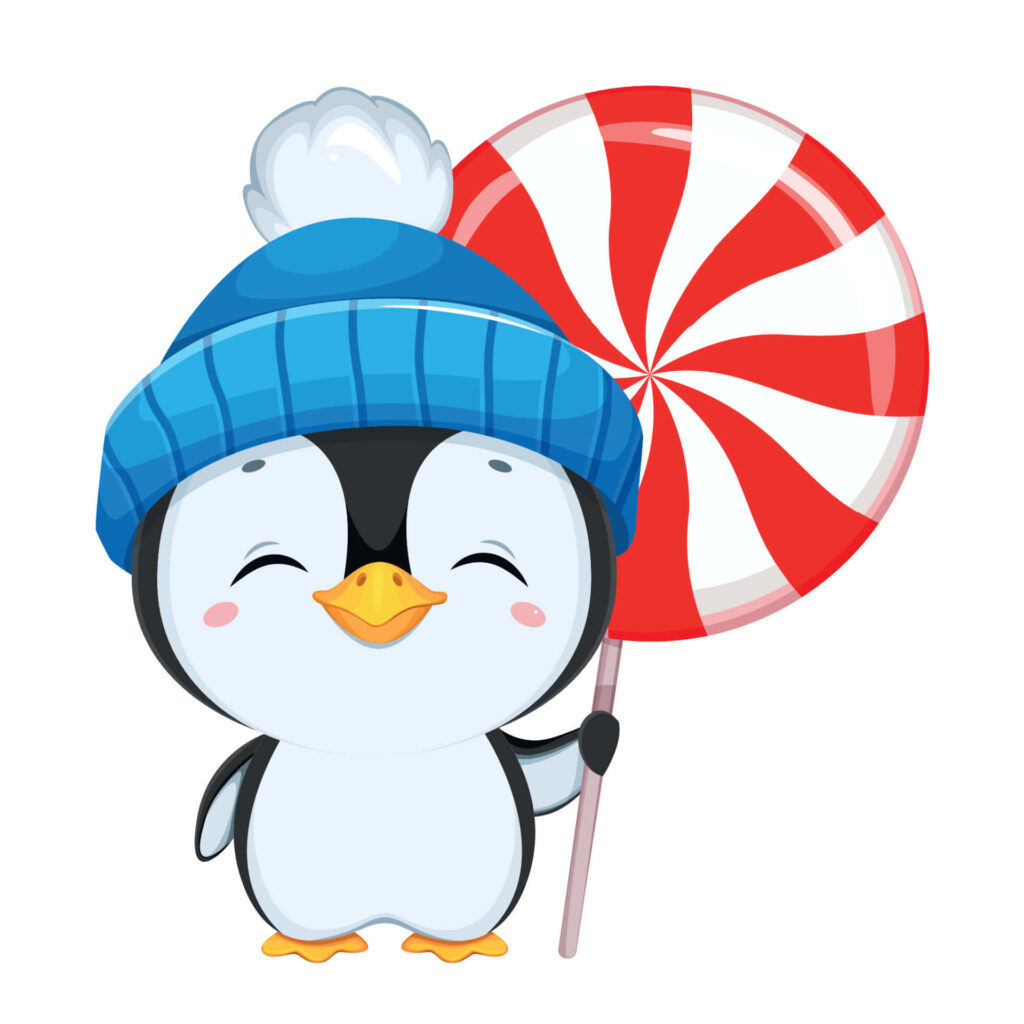 Cute Cartoon Penguin Wallpaper: Cheerful Penguin with Candy Design