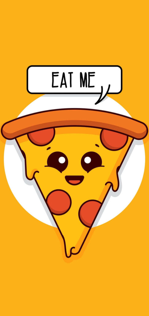 Cheerful Cartoon Pizza Slice Wallpaper - Playful Yellow Background