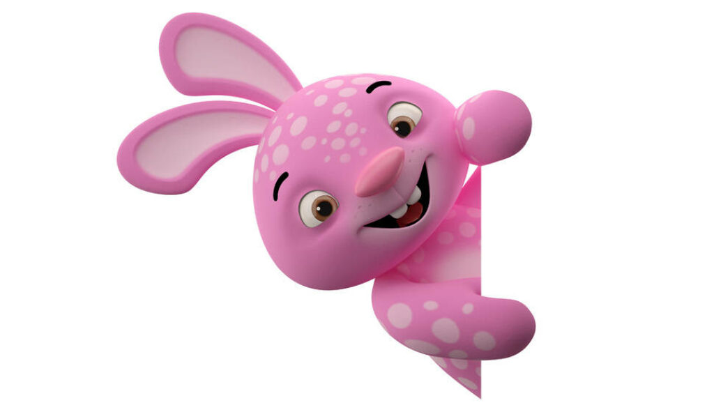Playful Cartoon Rabbit Wallpaper - Pink Polka-Dotted Design