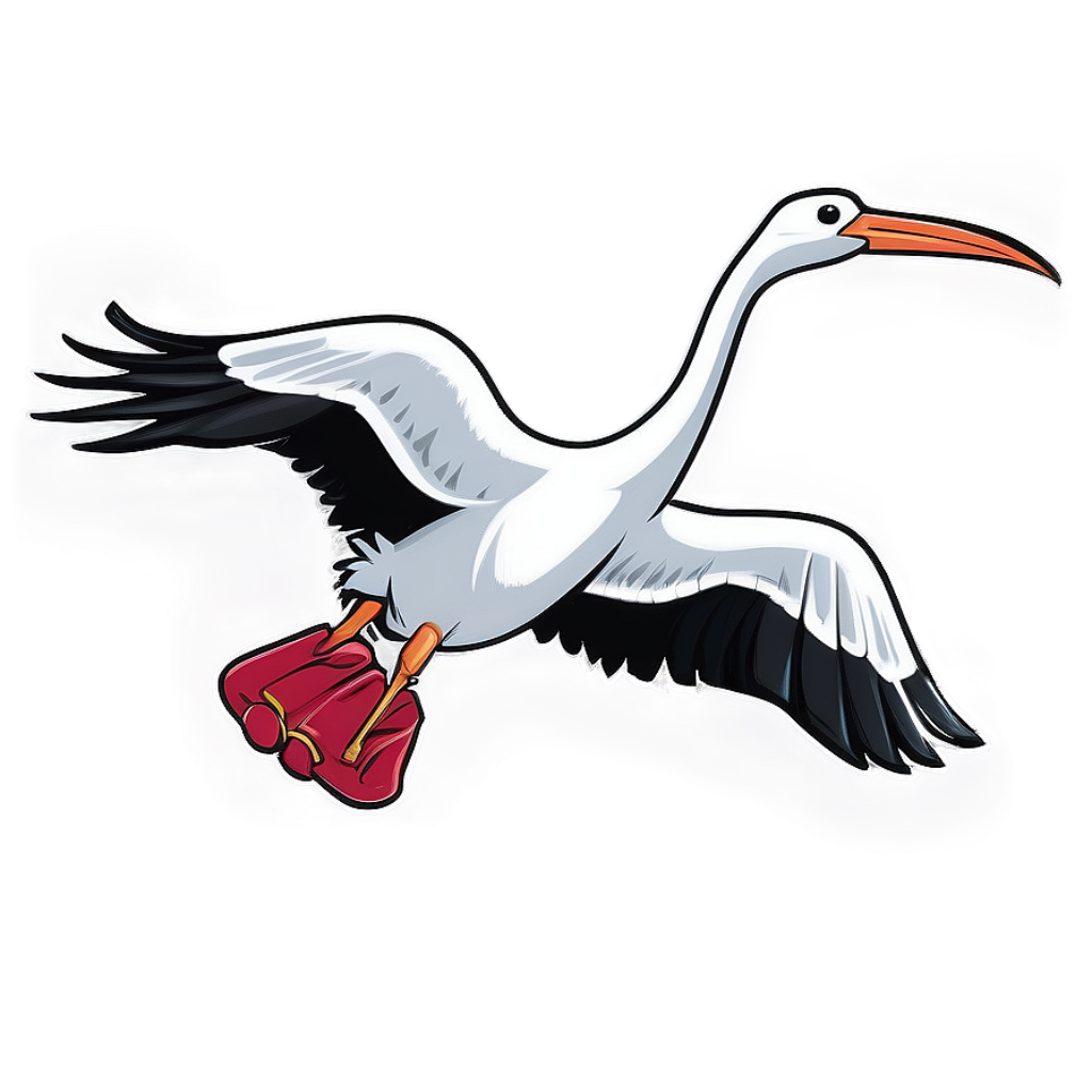 Cheerful Cartoon Stork in Flight - Whimsical Wallpaper Background