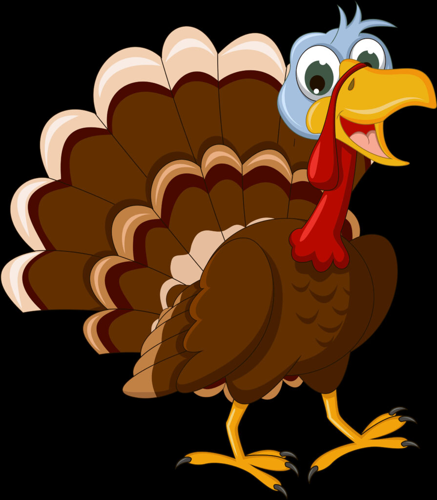 Cheerful Cartoon Turkey with Vibrant Feathers and Playful Expression Wallpaper